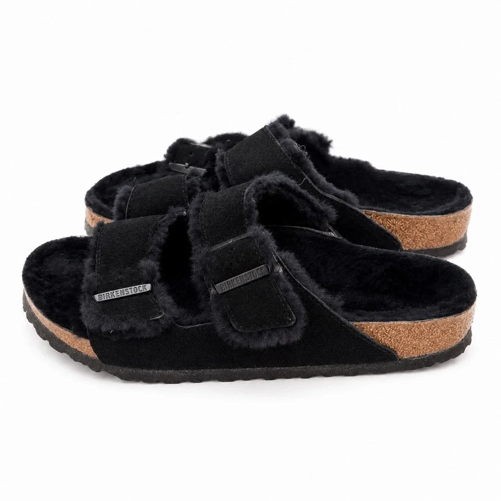 Birkenstock Arizona Shearling Sandals Black Suede Cozycare EU 41/ US 10 Winter